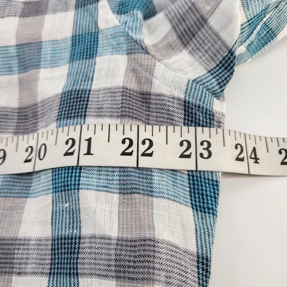 Tommy Bahama 100% Linen Shirt Mens Large Plaid Button Up Long Sleeve Green Gray - Picture 8 of 9